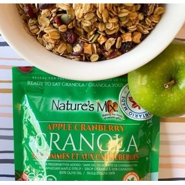 Nature's Mix Apple Cranberry Granola - Nut Free - Canadian Locally Made, Apple Cranberry Granola, 575 Grams, Dark Green