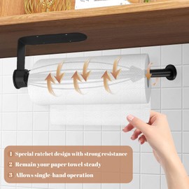 Uniqcovosa Paper Towel Holder Under Cabinet, Self-Adhesive Hanging Paper Towel Holder with Damping Effect, Under Counter Paper Roll Holder for Kitchen, Bathroom, RV