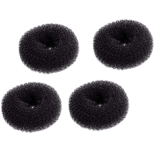 Pack de 4 moños de pelo extrapequeños Mini Chignon moldeador de pelo donut forma de donut para niños, niñas, pelo corto y fino (tamaño pequeño 2,4 pulgadas, negro)