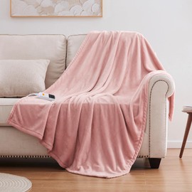 Sealy Heated Blanket Electric Throw 50"x60", Soft Double Flannel Electric Blanket with 6 Heat Levels & 2-10 Hours Auto Shut Off, Machine Washable, Even Heat Distribution, Pink