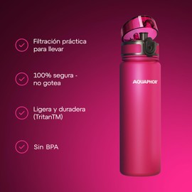 AQUAPHOR City Bottle 500ml Pink | Travel Water Bottle with Activated Carbon Filter | Filters Chlorine & Impurities | Made of Tritan & BPA-Free | Stay Hydrated On the Go!