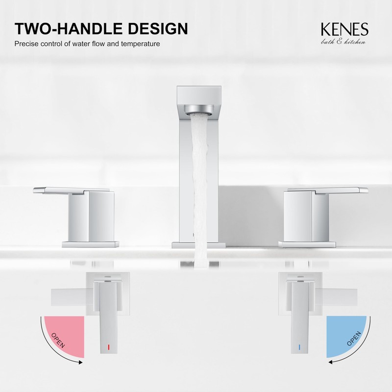 KENES Polished Chrome Widespread Bathroom Faucet 2 Handle Bathroom Sink