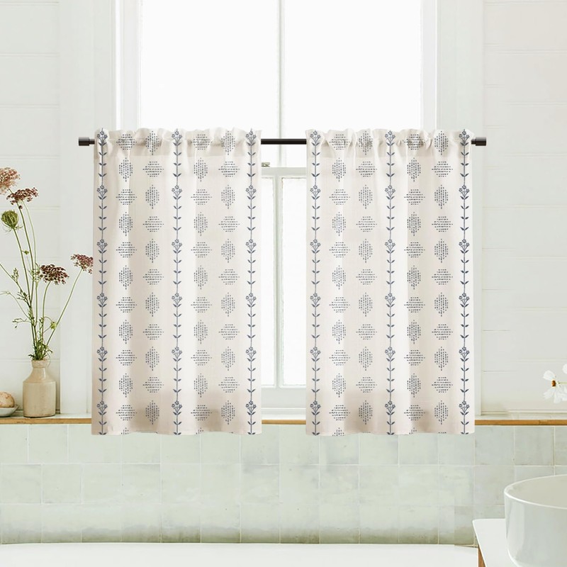 French Country Curtains for Kitchen,Sheer Linen Nautical Geometric Aztec Western
