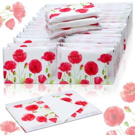 Geyee 50 Packs Tissue Travel Size Facial Paper Napkins Travel Packs Disposable Pocket Tissues for Wedding Guest Traveling School Purse Home Supplies, 500 Sheets 3 Ply(Poppy)