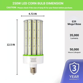 250W LED Corn Light Bulb,E39 Mogul Base 5000K Daylight Corn Cob Light Bulb for Warehouse Parking Lots High Bay