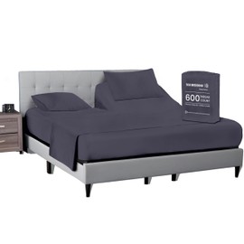 SGI bedding Queen 34" Split Top Flex Head Sheet 100% Egyptian Cotton Sheet Set - 600 Thread Count Flex Top Sheet Adjustable Bed - 4 Piece Sheet Set 15" Deep Pocket Bed - Dark Gray Solid