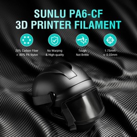 SUNLU PA6-CF 3D Filament 1.75mm, Heat Deflection Temperature up to 209°C, Made of 80% PA Nylon and 20% Carbon Fibers, Stiff & Strong & Heat Resistant, for Industrial Parts, Frosted Texture, 1KG Black