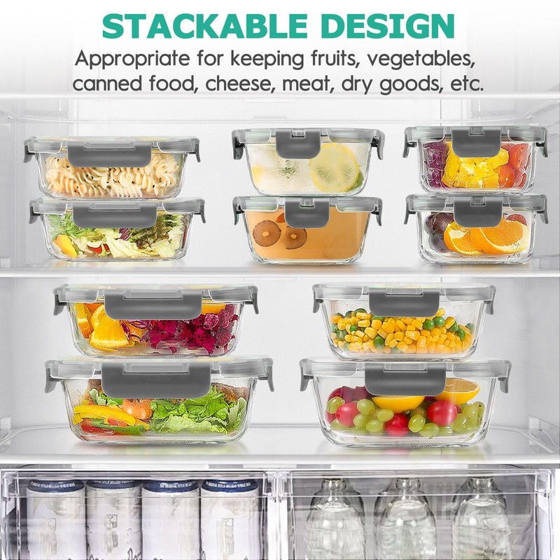 34pcs Glass Food Storage Containers with Lids Set, Airtight Glass