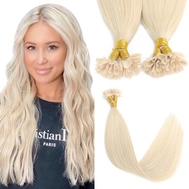 Sindra Nail Tip Hair Extensions Pre Bonded Human Hair Platinum Blonde Keratin Extensions Remy Human Hair U Tips 14 Inch Natural Human Hair 0.8g/strand 40g (U60-35)