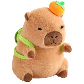 shownicer Plush Toy Capybara Cuddly Toy Stuffed Toy Kawaii Capybara Plush Cushion Toy Throw Pillow Gift for Children Girls 3+ Years (Turtle & Orange, 30 cm)
