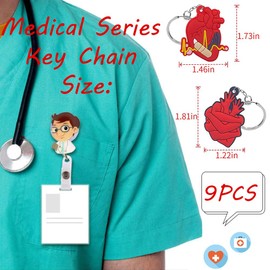 JAHEMU Key Fob Nurse Pendant Medical Cartoon Keyring Stethoscope Syringe Keychain Nurse Keychain Doctor Nurse Accessories 9 Pieces, red, S