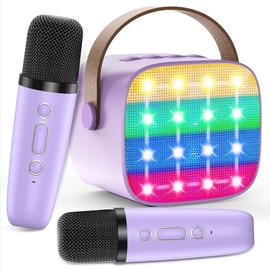 LED Karaoke Maschine mit 2 Mikrofonen, Mini Karaoke Anlage mit 7 Stimmeffekten, tragbare Bluetooth Karaoke Lautsprecher für Kinder & Erwachsene, Perfekt für Partys und Familientreffen