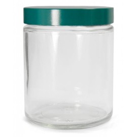 Qorpak GLC-01672 Clear Glass Round 240mL Type III Straight Sided Jar, with Green Thermoset F217 and PTFE Lined Cap (Case of 24)