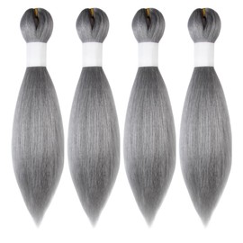 Osuntress Braiding Hair Pre Stretched 10 Inch 4 Packs, Short Hair Extensions for Braids, Synthetic Braiding Hair Prestretched Gray