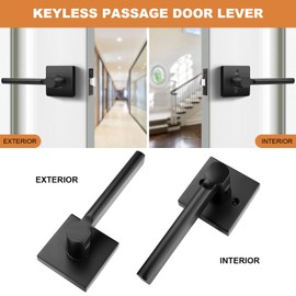 Probrico Square Black Passage Door Handle Heavy Duty Keyless Door Lever Lock for Hallway Closet Interior Door Knobs Lockset, 1 Pack