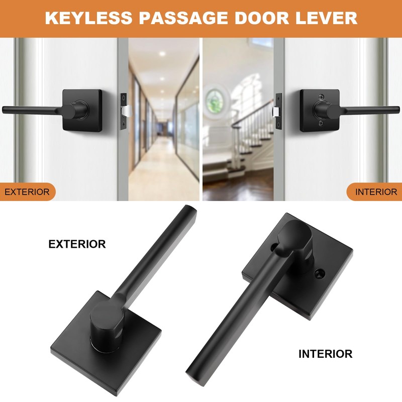 Probrico Square Black Passage Door Handle Heavy Duty Keyless Door