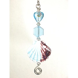 Blue Glass Shell and Heart Ceiling Fan Pull