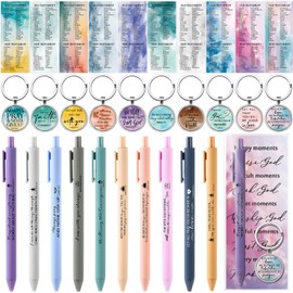 Sayglossy 40 Pcs Christian Christmas Gifts Bulk Bible Verse Ballpoint Pens Christian Bookmarks and Keychains Bags Religious Gifts for Women Sunday School Church Members Supplies, Watercolor