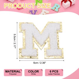PATIKIL Buchstaben-Aufnäher, 6 Stück, Anfangsbuchstabe M, selbstklebender Aufnäher, bestickter Stoff, 5,5 cm, Alphabet-Aufkleber für Kleidung, Hüte, Make-up-Taschen, DIY, Weiß