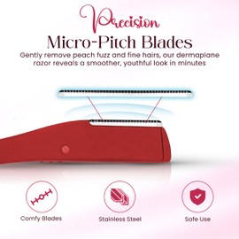 VRŪZĒ Dermaplane Razor, Eyebrow Razor & Peach Fuzz Remover, Micro-Pitch Facial Razors for Men & Women, Dermaplaning tool for Sensitive Skin Exfoliation with Protective Cover, Red, White, Blue (3-pack)