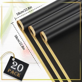 COIDEA 20 Sheets Flower Wrapping Paper - Waterproof Floral Bouquet Wrapping Paper with Gold Edge Black Korean Florist Supplies Packaging Paper for DIY Crafts Wedding Birthday Gift