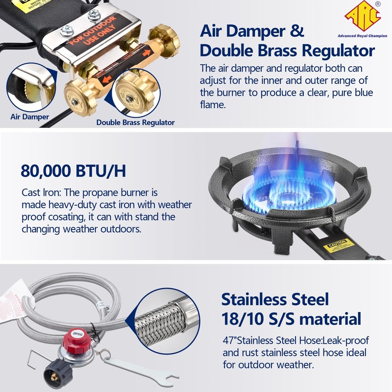 ARC Outdoor Propane Burner Stove, 13" Single Propane Burner, Cast