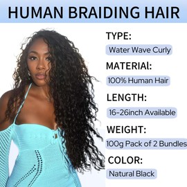 Human Braiding Hair for Boho Braids 20inch 100% human hair Water Wave Bulk Braiding Knotless No Weft Curly Bundles Human Hair Wet and Wavy Micro Hair Extensions Bulk 2 Bundles 100g hair Natural Color