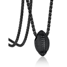 Bandmax Mens Pendant Chain Necklace 22 Inch Black Rugby Football Charm Necklaces for Men Son Grandson Football Accessory Gift for Birthday Graduation Christmas