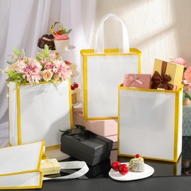 Sweetude 16 Pcs Reusable Gift Goodie Bags with Handles Non Woven Party Favor Shopping Tote Bags for Wedding Birthday Holiday Party Graduation Bridesmaid Gift(White Gold,8 x 4 x 10 Inch)