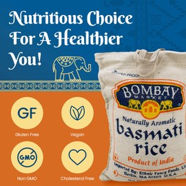 Bombay Market White Basmati Rice - Aromatic & Nutty Flavor Basmati Rice - Long Grain Rice Basmati (10 Pound Bag)