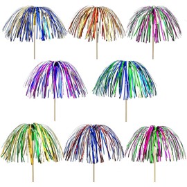 AnsonBoy 100 pcs 9'' Wooden Cocktail Picks, Firework Food Picks Mix 3 Colors, Cupcake Toppers with 8 Styles for Toothpicks Appetizers, Cocktail drinks, Party Supplies, Club Sandwiches, Sticks Party