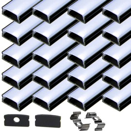 StarlandLed Black 20 Pack 6.6ft/2Meter LED Aluminum Track Diffusers Housing with End Caps and Mounting Clips for LED Flexible Strip …