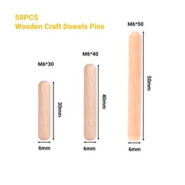 Pack of 50 Cupboard Drawer Round Dowels 101339 Wood Ribbed Craft Pins Rods (M6 x 40)