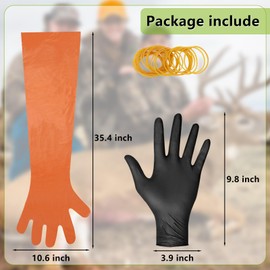 YUNVI Field Dressing Gloves for Deer Hunting and Veterinary Use - Includes Disposable and Nitrile Gloves Orange 50 Pairs