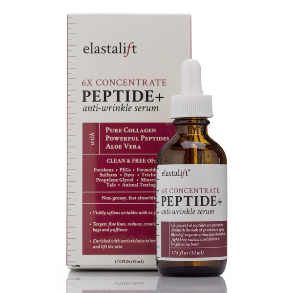 Elastalift Peptide Facial Serum Moisturizer Skin Care Oil For Face, Wrinkles, Fine Lines, & Puffiness. Moisturizing 6X Peptide Concentrate Serum W/Collagen Plumps, Lifts, Evens Skin Tone, 1.75 Fl Oz
