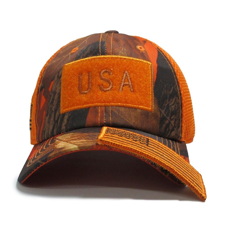 USA Flag Hat Hunter Orange Blaze Hunting Detachable Patch Micro