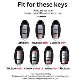 ontto luminous car key cover fit for Nissan navara Frontier Titan X-Trail Qashqai 350Z 370Z Pathfinder Juke Kicks Maxima Metal Smart Shell case key holder keyring keychain Accessories 2 buttons Black