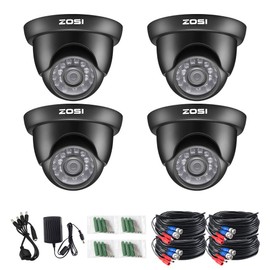ZOSI 4 Pack HD 720P 1MP. 1280TVL 4-in-1 Waterproof Dome Security Surveillance CCTV Camera Kit with OSD Menu for HD-TVI, AHD, CVI, and CVBS/960H Analog DVR System