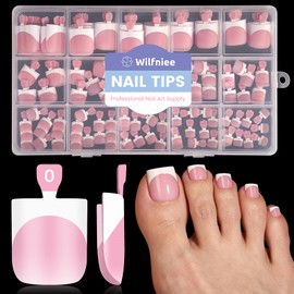 Wilfniee Press On Toenails French Tip, 150PCS Square Toe Nails, 15 Sizes