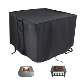 Fenghome Fire Pit Cover, Waterproof Square Fire Pit Cover with Adjustable Hem for Garden Furniture Fire Pit Table Heavy Duty Windproof Outdoor Fireplace Cover-84x84x61cm(Black)