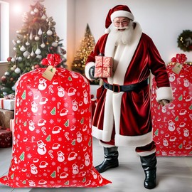 HANSWARE Extra Large Gift Bags for Presents,Christmas Gift Bags Jumbo Baby Gift Bag for Wedding Wrapping,Birthday, Party,Giant Huge Gifts- 56" x 36"(Red Christmas, 1 Count)