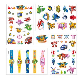Super Wings Children's Temporary Tattoos Super Wings Transforming Jet Tattoo Stickers Set Party Favour Tattoo Stickers (4 Sheets)
