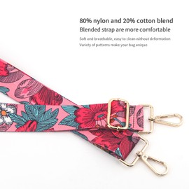 chushui Replacement Purse Strap,Wide Adjustable Crossbody Straps for Handbags, Painted Pink Flowers, Large