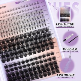 Lash Clusters Kit for Eyelash Extensions: DIY, Natural, Fluffy, Wispy, Waterproof, Anime, Manga, Cat Eye, D Curl, 12-16mm Mixed, 7DJX-R06+R09, Wendy Lashes, 0125