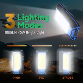 WARSUN LED Work Light Rechargeable, Magnetic COB Portable Worklights, 40w 1500 Lumens,Metal Hanging Hook 3 Lighting Modes, Job Site Lighting for Car Repairing,Camping,Hunting Repairing, Blue