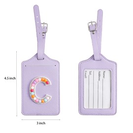 Initial Passport Holder and Luggage Tag Travel Set, PU Leather Luggage Tag Passport Cover, Christmas Gifts, Bridesmaid Gifts, Holiday Travel Gifts, Birthday Gifts (C, Purple Leather+Colorful Letter)