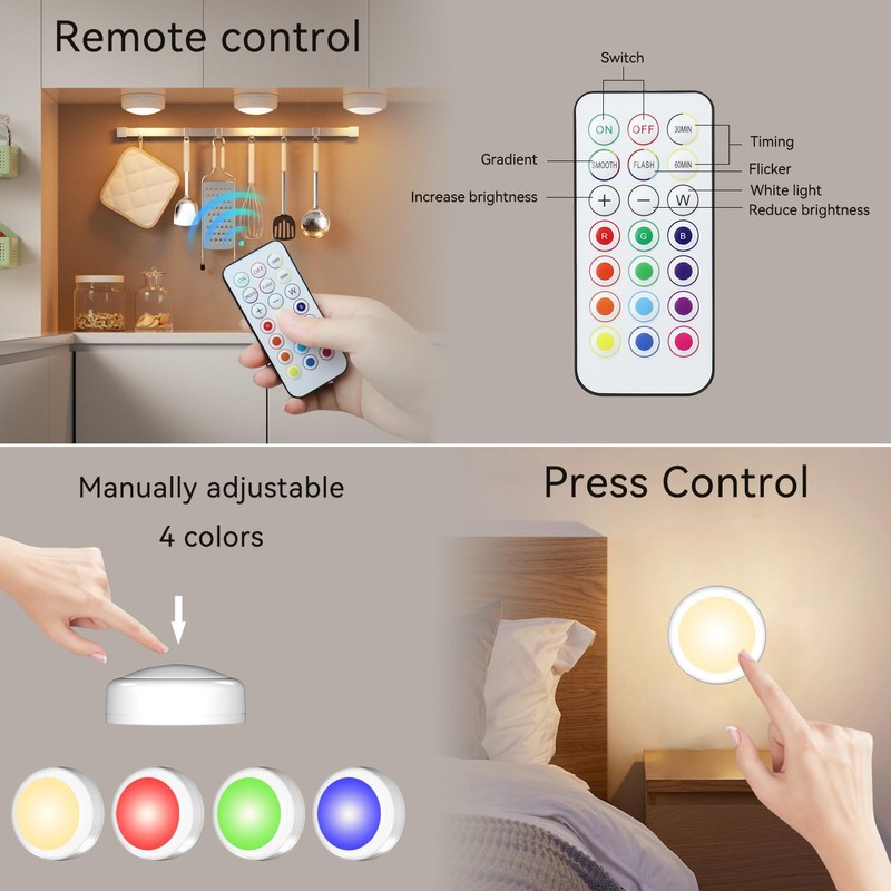 LED Puck Lights with Remote Control, Under Cabinet Lighting Stick