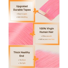 DOORES Real Hair Tape Extensions, Remy Hair Tape, Peach Pink, 40 cm (16 Inches) 25 g, 10 Pieces, Supplement, Tape Extensions, Real Hair, Straight Hair