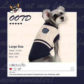 COOHAMS Small Dog Sweater, Winter Knitted Sweatshirt for Pets & Kittens, Puppy Clothes for Chihuahua, Dachshund, Yorkie(Winter, School Blue, XLarge)