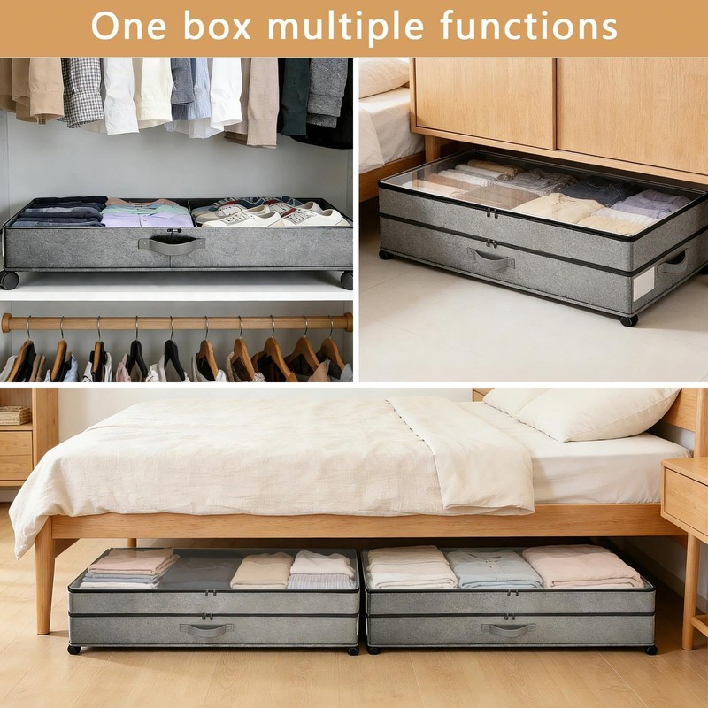 Meetue Under Bed Storage with Wheels, 2 Pack 75L Underbed